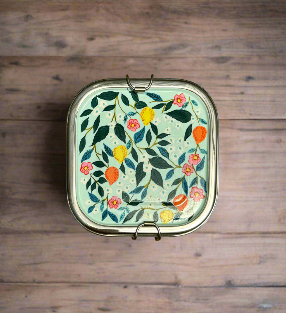 Lemon Skies - Hand Painted Stainless Steel Lunchbox